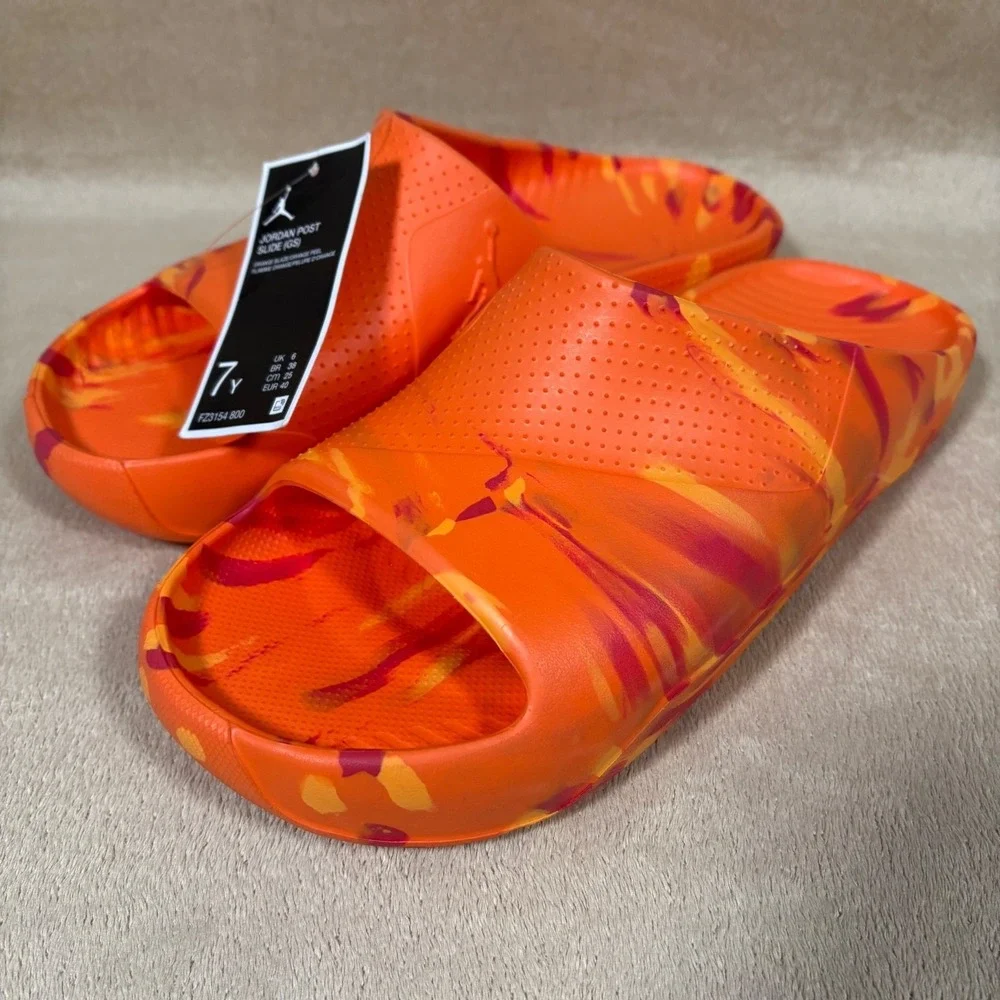 Nike Jordan Youth Post Slide Comfort Sandals‎ GS Size 7Y Orange Blaze FZ3154 800